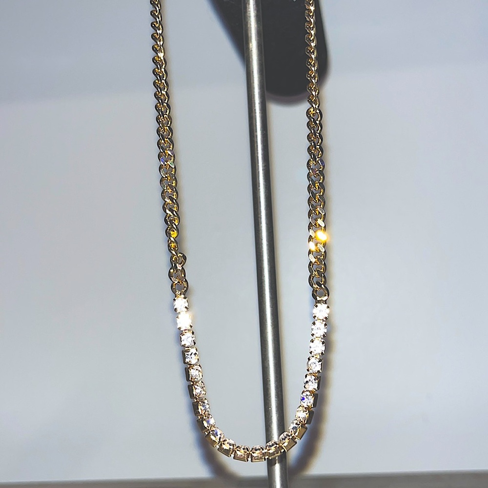 Express Gold Tone Chain Necklace with Clear Crystals